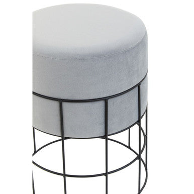 Orsina Hayes Velvet Stool – Grey Round Vanity Seat with Cage Frame