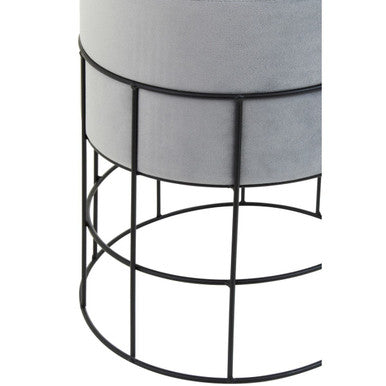 Orsina Hayes Velvet Stool – Grey Round Vanity Seat with Cage Frame