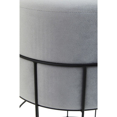 Orsina Hayes Velvet Stool – Grey Round Vanity Seat with Cage Frame