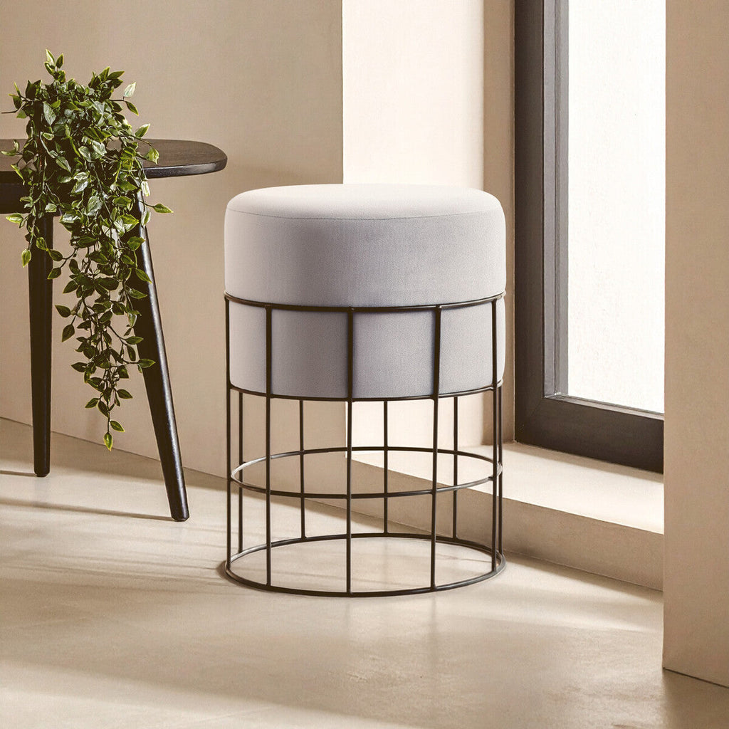 Orsina Hayes Velvet Stool – Grey Round Vanity Seat with Cage Frame