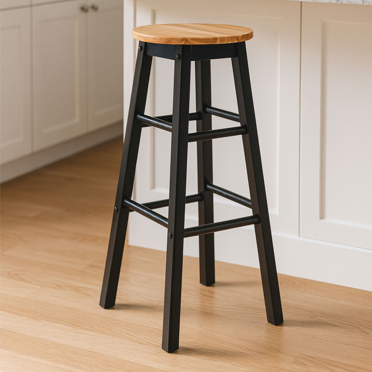 Orsina Chester Kitchen Bar Stool | Black and Natural Wood Seating