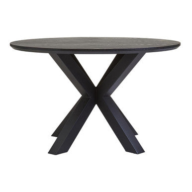 Orsina Salford Round Dining Table – Black Wood Veneer & Metal Legs
