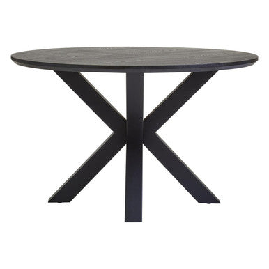 Orsina Salford Round Dining Table – Black Wood Veneer & Metal Legs