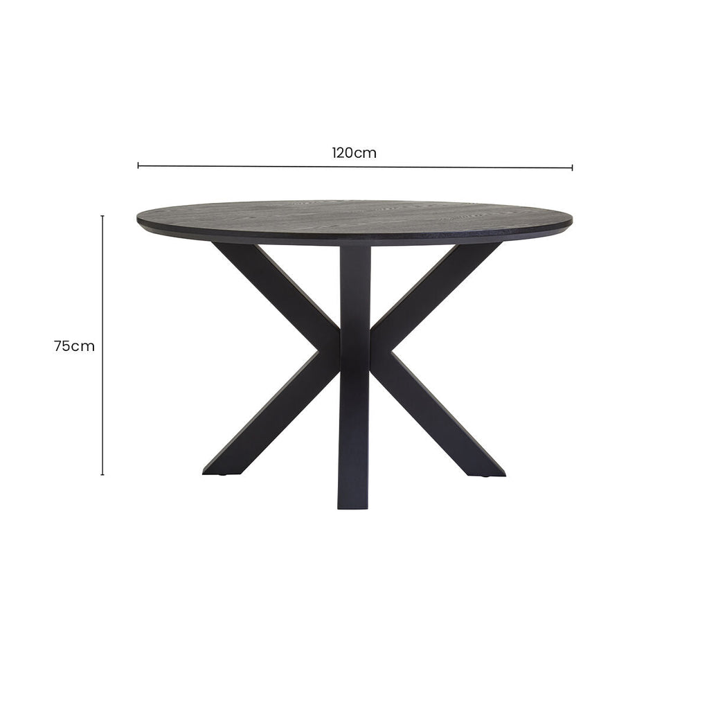 Orsina Salford Round Dining Table – Black Wood Veneer & Metal Legs