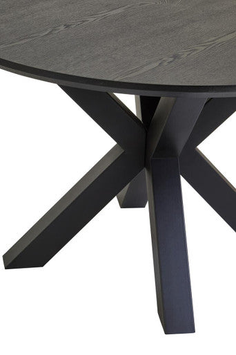 Orsina Salford Round Dining Table – Black Wood Veneer & Metal Legs
