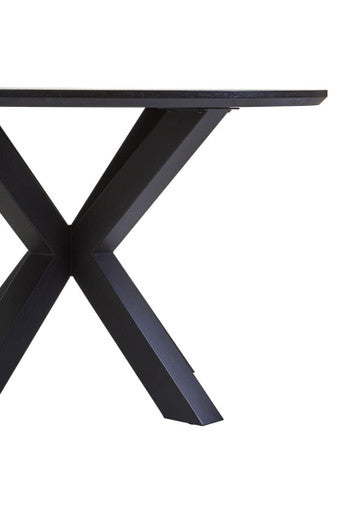 Orsina Salford Round Dining Table – Black Wood Veneer & Metal Legs