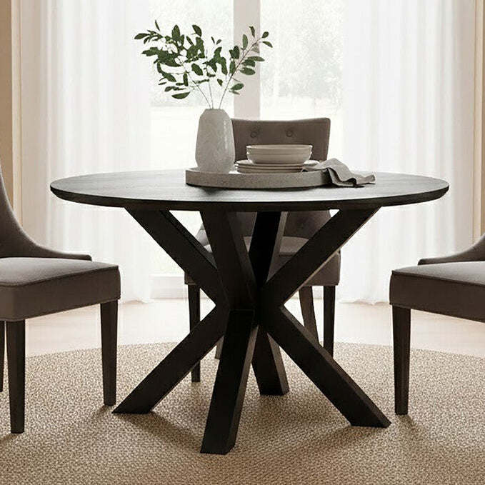 Orsina Salford Round Dining Table – Black Wood Veneer & Metal Legs