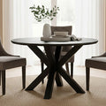 Orsina Salford Round Dining Table – Black Wood Veneer & Metal Legs