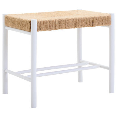 Orsina Bandar Small White Wood and Natural Rope Bench for Hallways