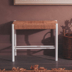 Orsina Bandar Small White Wood and Natural Rope Bench for Hallways