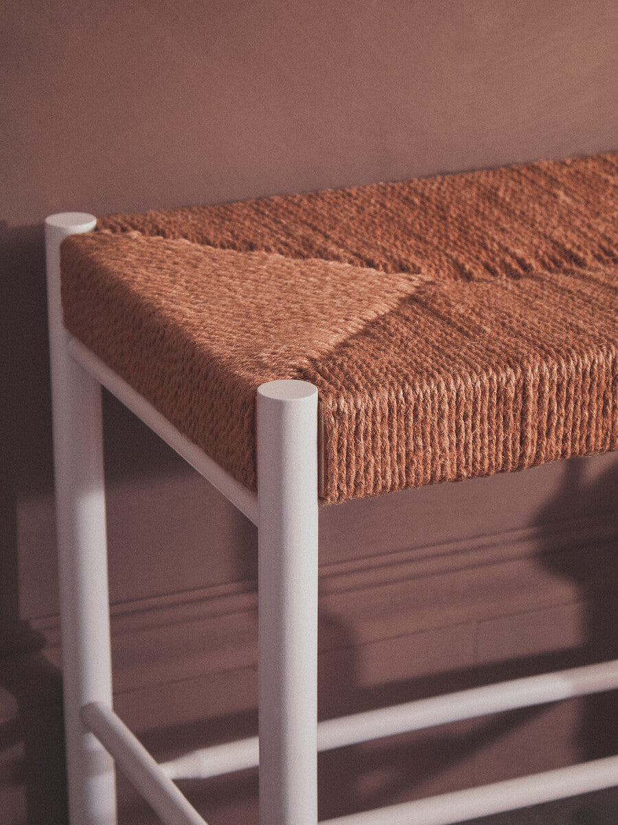 Orsina Bandar Small White Wood and Natural Rope Bench for Hallways