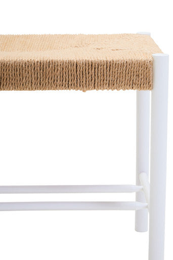 Orsina Bandar Small White Wood and Natural Rope Bench for Hallways