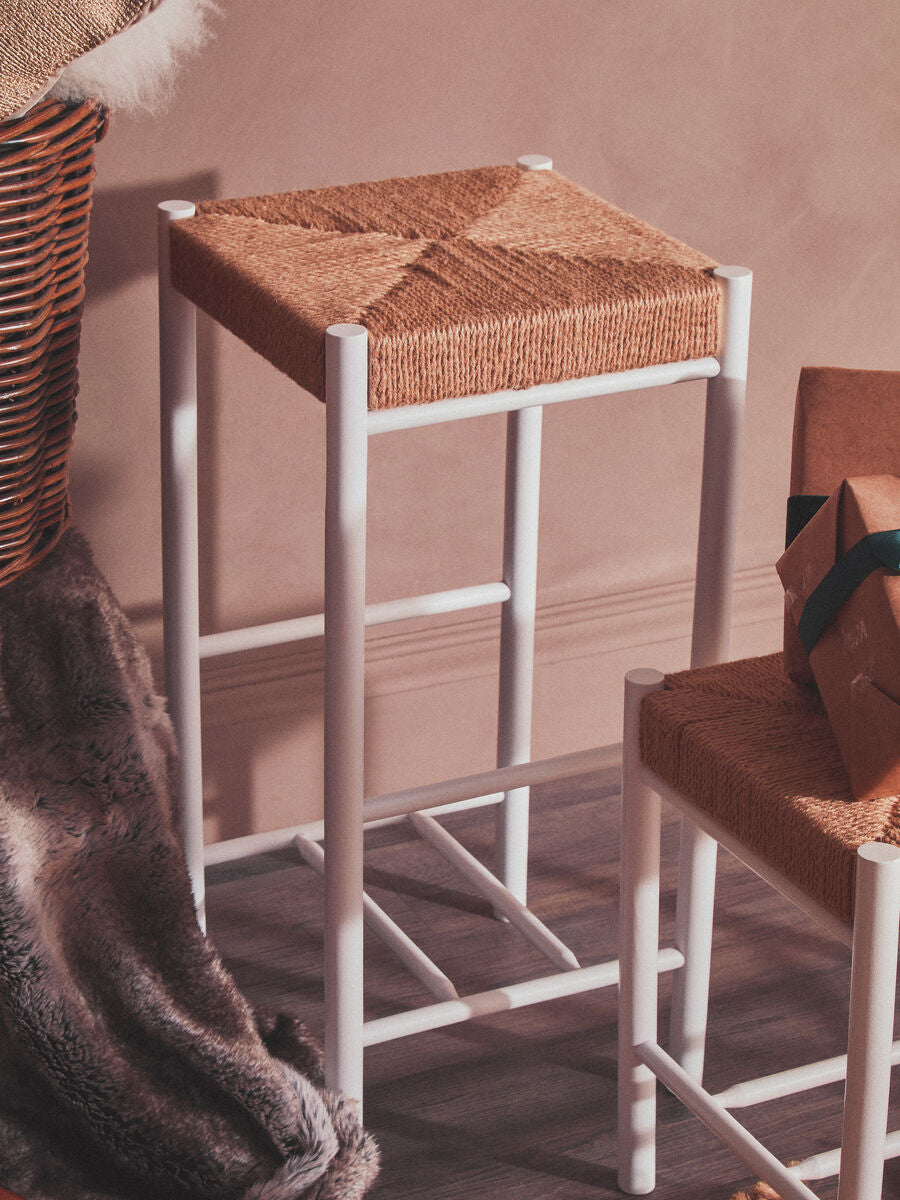 Orsina Bandar Bar Stool – Natural Rope and White Kitchen Island Seating