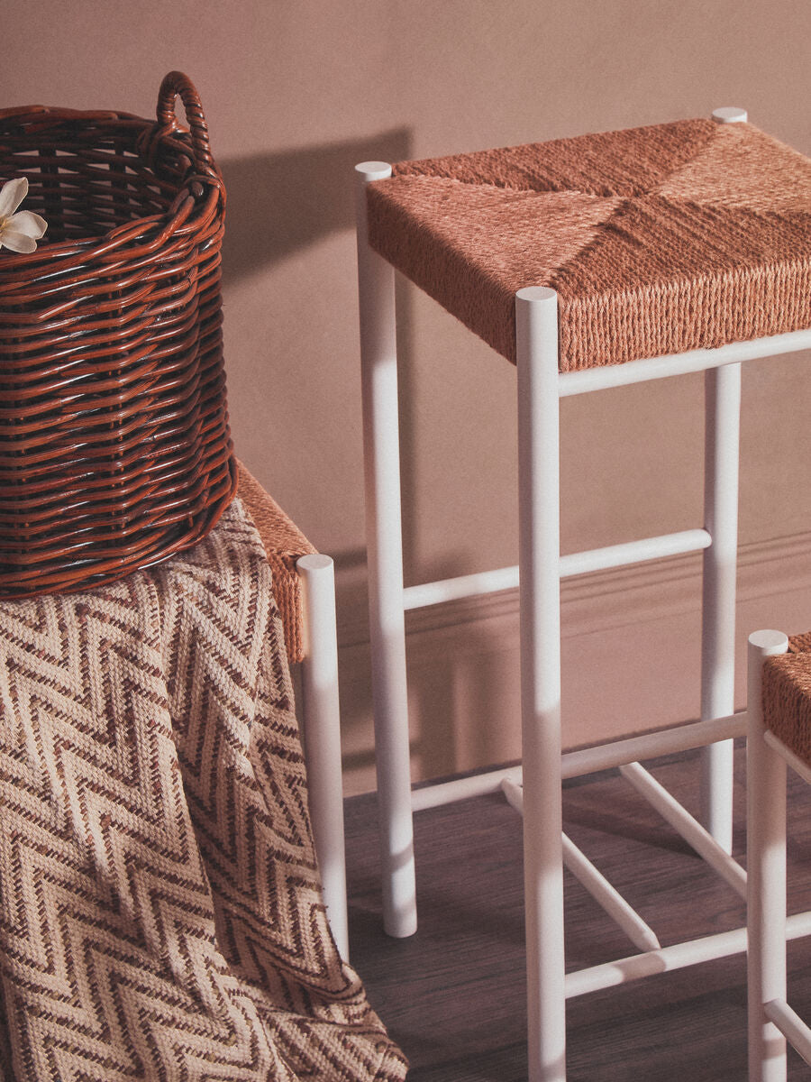 Orsina Bandar Bar Stool – Natural Rope and White Kitchen Island Seating