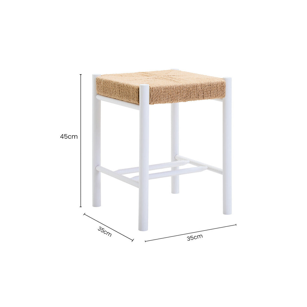 Orsina Bandar Natural Rope and White Wood Stool – Coastal Accent Seating