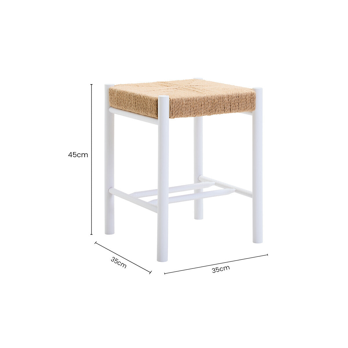 Orsina Bandar Natural Rope and White Wood Stool – Coastal Accent Seating