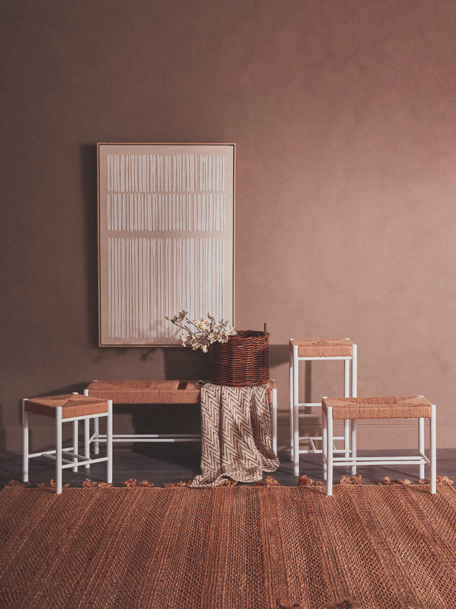 Orsina Bandar Natural Rope and White Wood Stool – Coastal Accent Seating