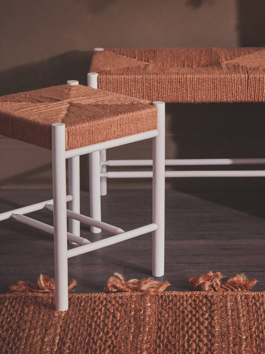 Orsina Bandar Natural Rope and White Wood Stool – Coastal Accent Seating