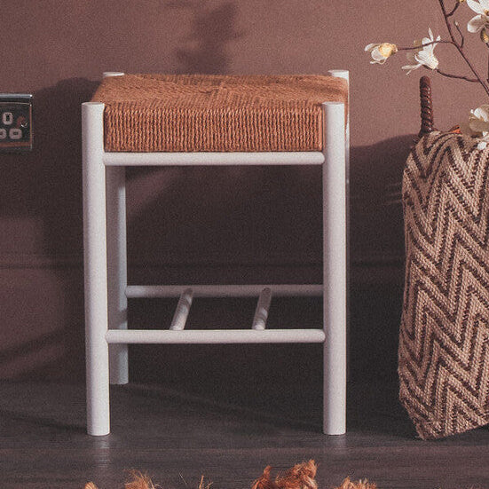 Orsina Bandar Natural Rope and White Wood Stool – Coastal Accent Seating