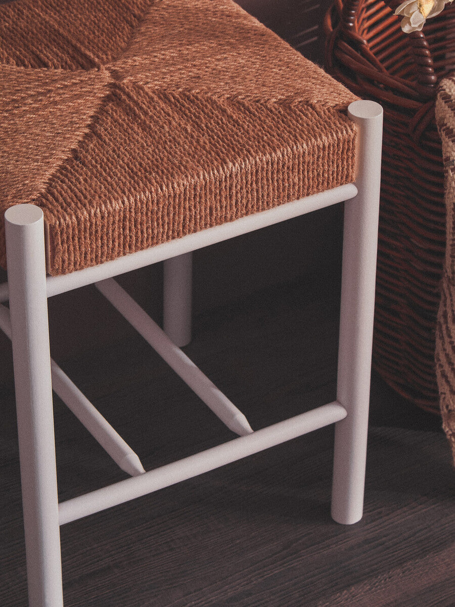 Orsina Bandar Natural Rope and White Wood Stool – Coastal Accent Seating
