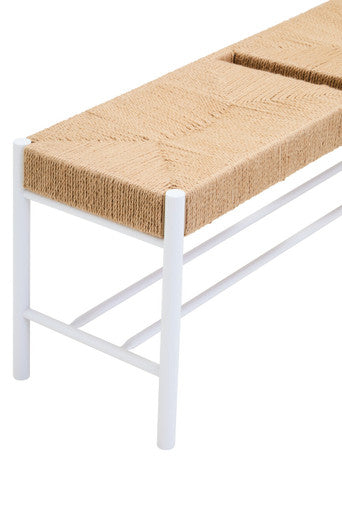 Orsina Bandar Large Coastal Entryway Bench | Natural Rope & White Wood