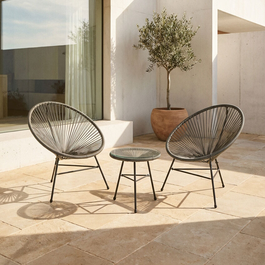 Orsina Miami Grey 3 Piece Rattan Patio Set | Modern Garden Furniture