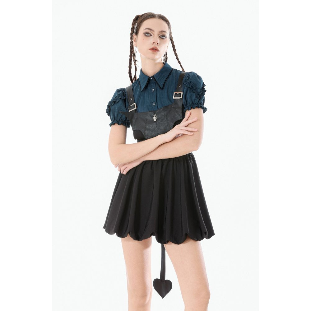 Dark In Love Lilith Bat Harness Gothic Bubble Dress with Faux Leather