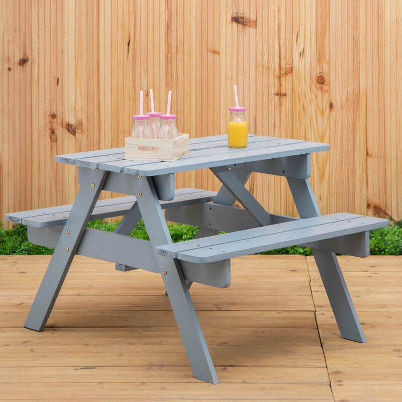 Orsina Kids Picnic Bench – Grey Wooden Childrens Garden Table