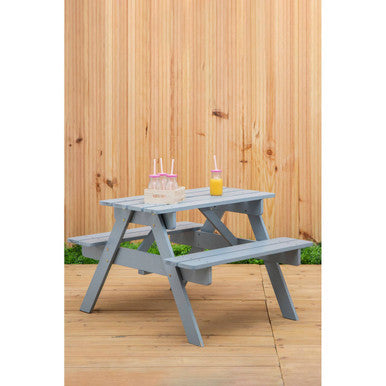 Orsina Kids Picnic Bench – Grey Wooden Childrens Garden Table