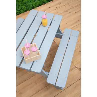 Orsina Kids Picnic Bench – Grey Wooden Childrens Garden Table