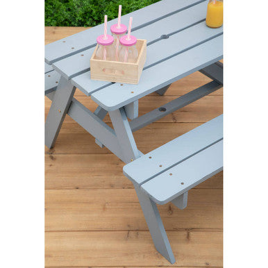 Orsina Kids Picnic Bench – Grey Wooden Childrens Garden Table