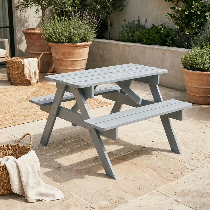 Orsina Kids Picnic Bench – Grey Wooden Childrens Garden Table