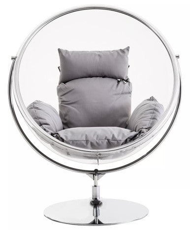Orsina Goa Clear Swing Chair – Modern Acrylic Seat with Grey Cushions