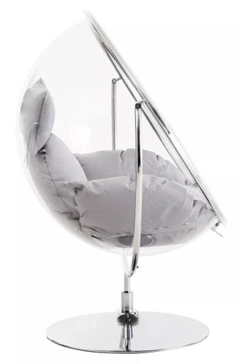 Orsina Goa Clear Swing Chair – Modern Acrylic Seat with Grey Cushions