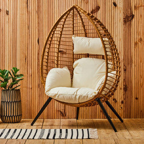 Orsina Goa Natural Rattan Effect Egg Accent Chair with Cream Cushions