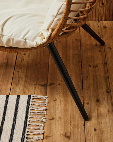 Orsina Goa Natural Rattan Effect Egg Accent Chair with Cream Cushions
