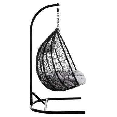 Orsina Goa Black Rattan Double Hanging Chair with Grey Cushions
