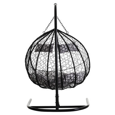 Orsina Goa Black Rattan Double Hanging Chair with Grey Cushions