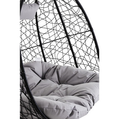 Orsina Goa Black Rattan Double Hanging Chair with Grey Cushions