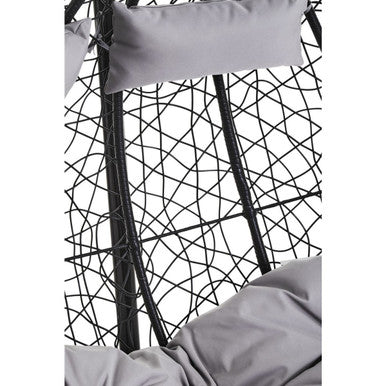 Orsina Goa Black Rattan Double Hanging Chair with Grey Cushions