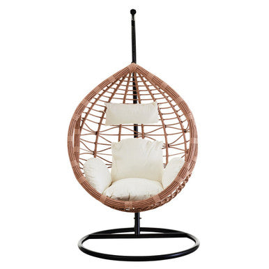 Orsina Goa Natural Rattan Effect Egg Hanging Chair with Cream Cushions