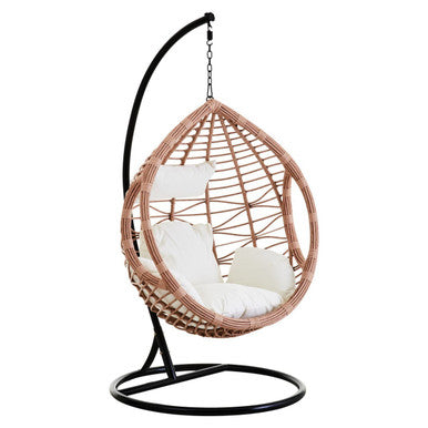 Orsina Goa Natural Rattan Effect Egg Hanging Chair with Cream Cushions