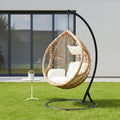 Orsina Goa Natural Rattan Effect Egg Hanging Chair with Cream Cushions