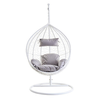 Orsina Goa White Rattan Effect Hanging Egg Chair with Grey Cushions