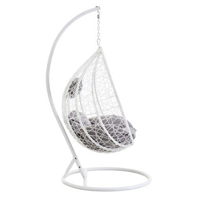 Orsina Goa White Rattan Effect Hanging Egg Chair with Grey Cushions
