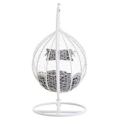 Orsina Goa White Rattan Effect Hanging Egg Chair with Grey Cushions
