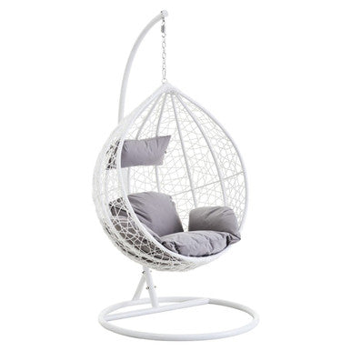 Orsina Goa White Rattan Effect Hanging Egg Chair with Grey Cushions
