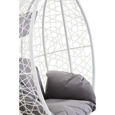 Orsina Goa White Rattan Effect Hanging Egg Chair with Grey Cushions
