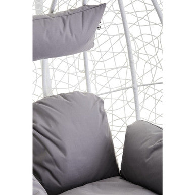 Orsina Goa White Rattan Effect Hanging Egg Chair with Grey Cushions