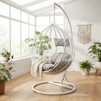 Orsina Goa White Rattan Effect Hanging Egg Chair with Grey Cushions
